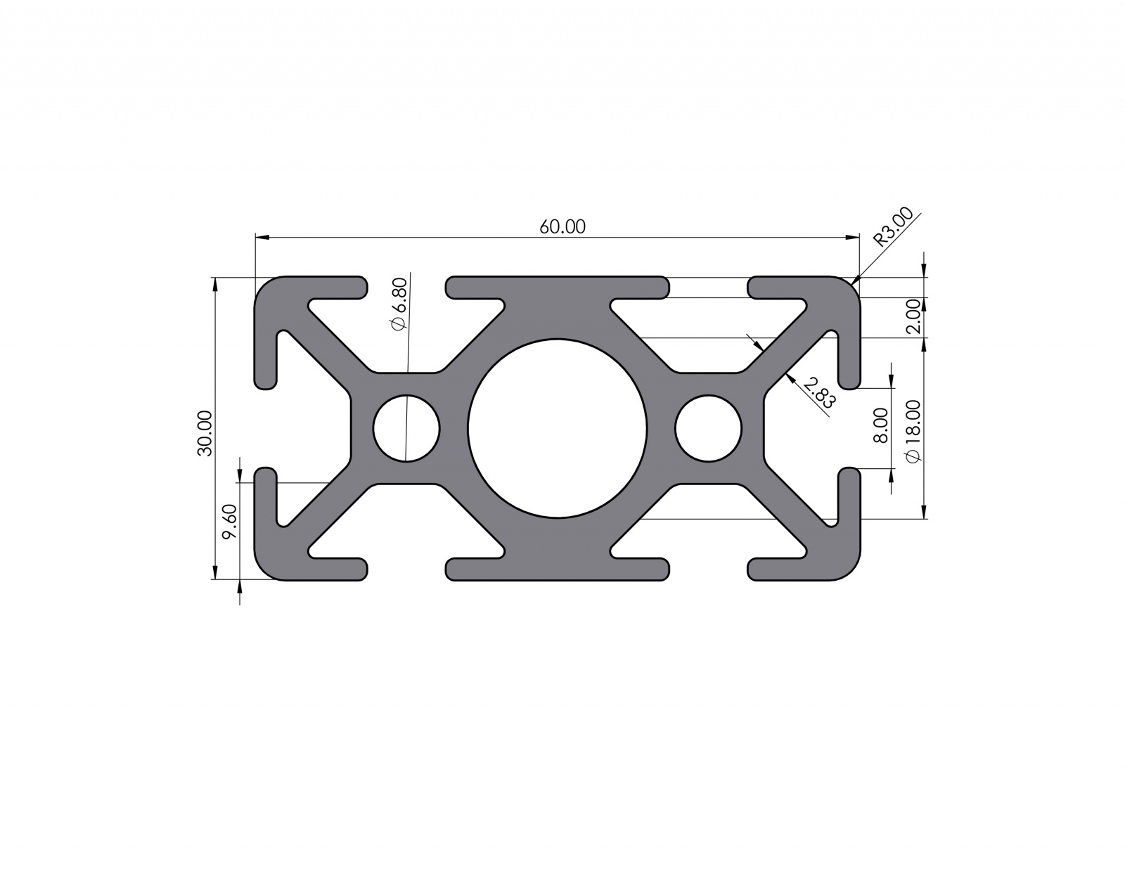 Aluminum profile 60x30 groove 8 I-type Black